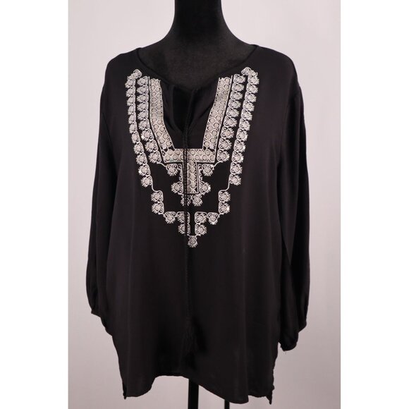 New York & Company Black Tunic with Silver Embellishments Boho Style Size Large - Picture 1 of 8